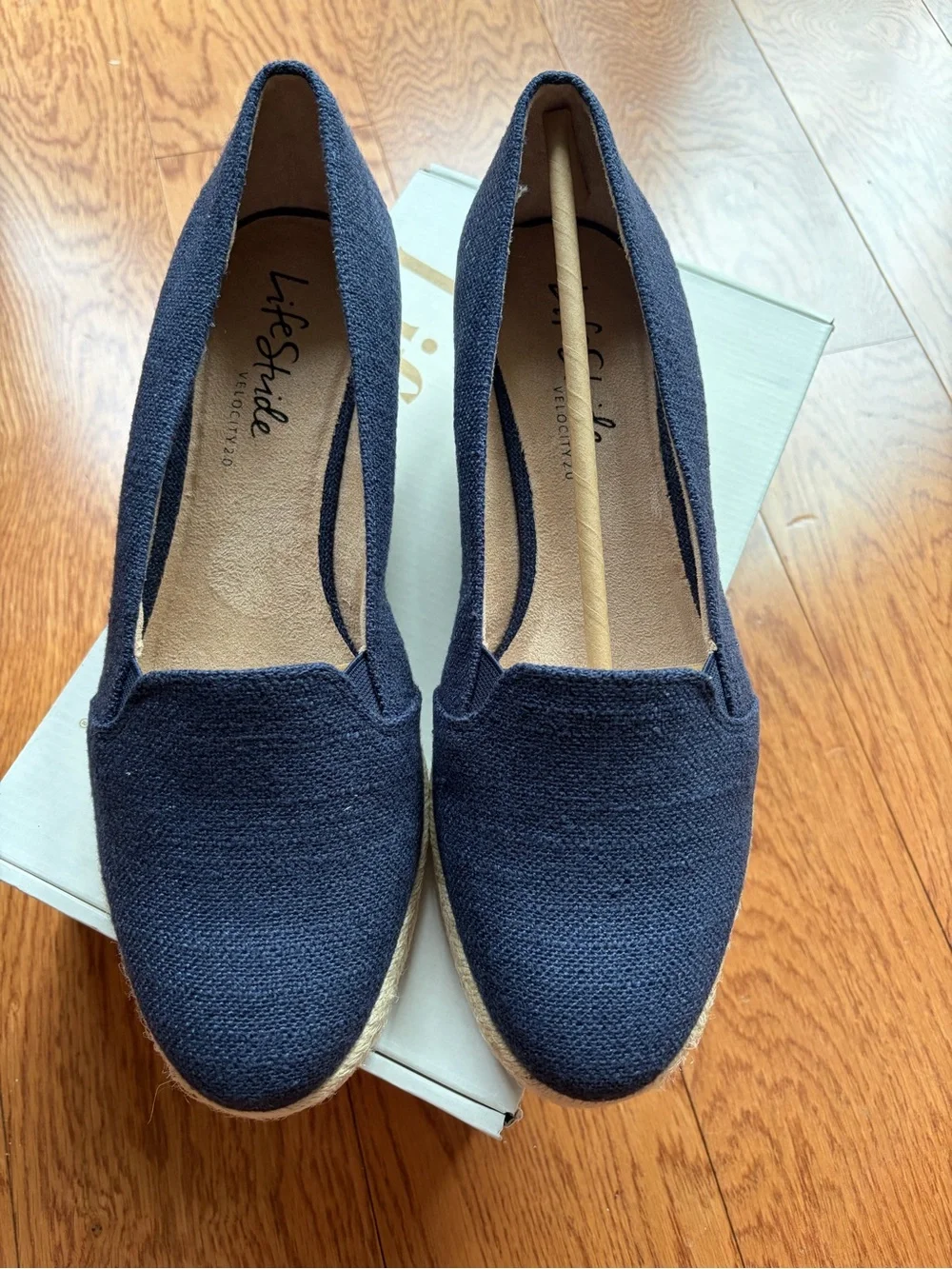 Life Stride Navy Canvas Slip-On Espadrille Wedges
